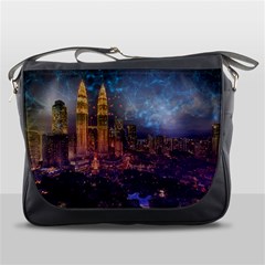 City Lights Skyline Buildings Messenger Bag by Wegoenart