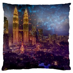 City Lights Skyline Buildings Large Cushion Case (one Side) by Wegoenart