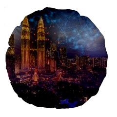 City Lights Skyline Buildings Large 18  Premium Round Cushions by Wegoenart