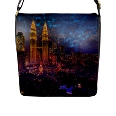 City Lights Skyline Buildings Flap Closure Messenger Bag (l) by Wegoenart