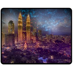 City Lights Skyline Buildings Double Sided Fleece Blanket (medium)  by Wegoenart