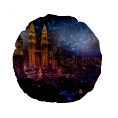 City Lights Skyline Buildings Standard 15  Premium Flano Round Cushions by Wegoenart