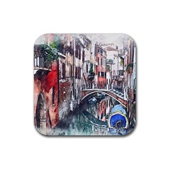 Venice Water Laguna Italy Rubber Coaster (square)  by Wegoenart