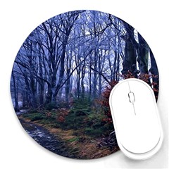 Forest Beeches Way Winter Snow Round Mousepads by Wegoenart