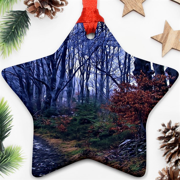 Forest Beeches Way Winter Snow Ornament (Star)