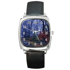 Forest Beeches Way Winter Snow Square Metal Watch by Wegoenart