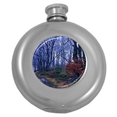 Forest Beeches Way Winter Snow Round Hip Flask (5 Oz) by Wegoenart