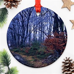 Forest Beeches Way Winter Snow Round Ornament (two Sides) by Wegoenart