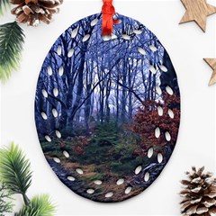 Forest Beeches Way Winter Snow Ornament (oval Filigree) by Wegoenart