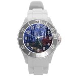 Forest Beeches Way Winter Snow Round Plastic Sport Watch (L) Front