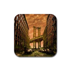 Architecture Buildings City Bridge Rubber Coaster (square)  by Wegoenart