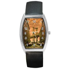 Architecture Buildings City Bridge Barrel Style Metal Watch by Wegoenart