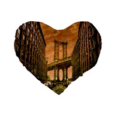 Architecture Buildings City Bridge Standard 16  Premium Flano Heart Shape Cushions by Wegoenart