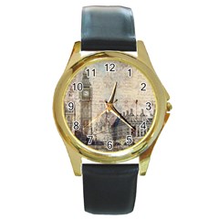 London Westminster Bridge Building Round Gold Metal Watch by Wegoenart