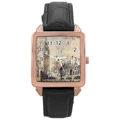 London Westminster Bridge Building Rose Gold Leather Watch  by Wegoenart