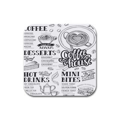 Vintage Coffee Tea Cafe Hamburger Menu Coffee Shop Menu Rubber Square Coaster (4 pack) 