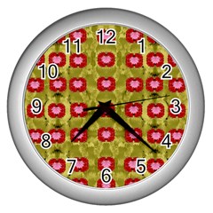 Happy Floral Days In Colors Wall Clock (silver) by pepitasart