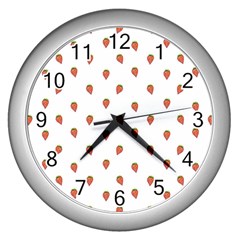 Cartoon Style Strawberry Pattern Wall Clock (silver) by dflcprintsclothing