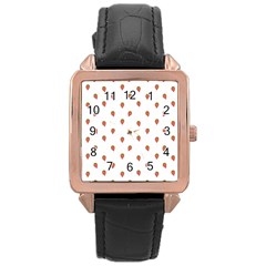 Cartoon Style Strawberry Pattern Rose Gold Leather Watch  by dflcprintsclothing