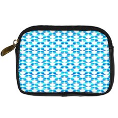 Fabric Geometric Aqua Crescents Digital Camera Leather Case by Bajindul