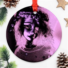 Sad Doll Pink Glow Round Ornament (two Sides) by snowwhitegirl