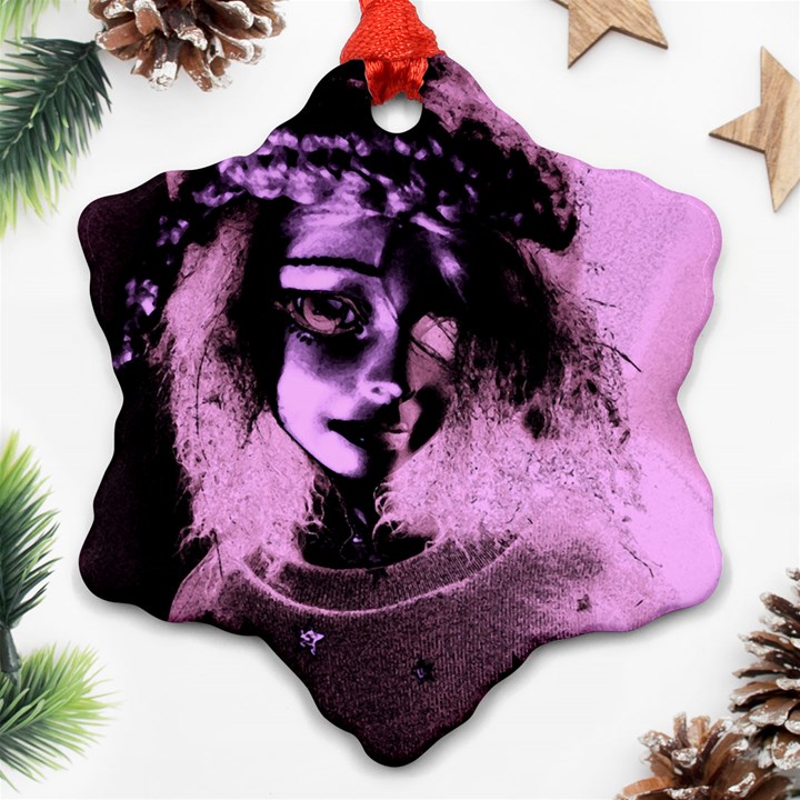 Sad Doll Pink Glow Snowflake Ornament (Two Sides)