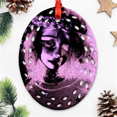 Sad Doll Pink Glow Ornament (oval Filigree) by snowwhitegirl