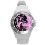 Sad Doll Pink Glow Round Plastic Sport Watch (L) Front