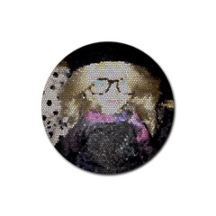 Cat Ears Doll Stained Glass Rubber Coaster (round)  by snowwhitegirl