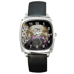 Cat Ears Doll Stained Glass Square Metal Watch by snowwhitegirl