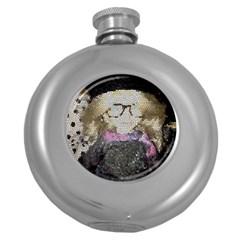 Cat Ears Doll Stained Glass Round Hip Flask (5 Oz) by snowwhitegirl