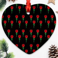 Red Water Color Rose On Black Heart Ornament (two Sides) by snowwhitegirl