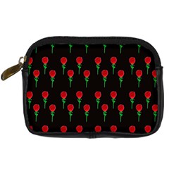 Red Water Color Rose On Black Digital Camera Leather Case by snowwhitegirl