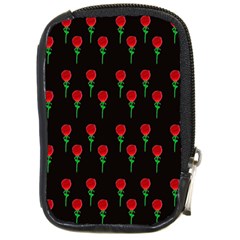 Red Water Color Rose On Black Compact Camera Leather Case by snowwhitegirl