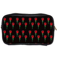 Red Water Color Rose On Black Toiletries Bag (two Sides) by snowwhitegirl