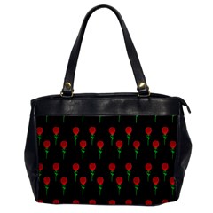 Red Water Color Rose On Black Oversize Office Handbag by snowwhitegirl