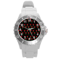 Red Water Color Rose On Black Round Plastic Sport Watch (l) by snowwhitegirl