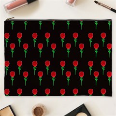 Red Water Color Rose On Black Cosmetic Bag (xxxl) by snowwhitegirl