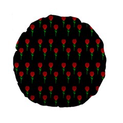 Red Water Color Rose On Black Standard 15  Premium Flano Round Cushions by snowwhitegirl