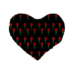 Red Water Color Rose On Black Standard 16  Premium Flano Heart Shape Cushions