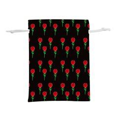 Red Water Color Rose On Black Lightweight Drawstring Pouch (l)