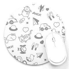 Children Drawings Baby Fish Cat Round Mousepads by Wegoenart