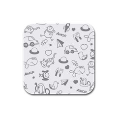 Children Drawings Baby Fish Cat Rubber Square Coaster (4 Pack)  by Wegoenart