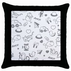 Children Drawings Baby Fish Cat Throw Pillow Case (black) by Wegoenart