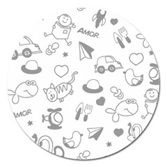 Children Drawings Baby Fish Cat Magnet 5  (round) by Wegoenart