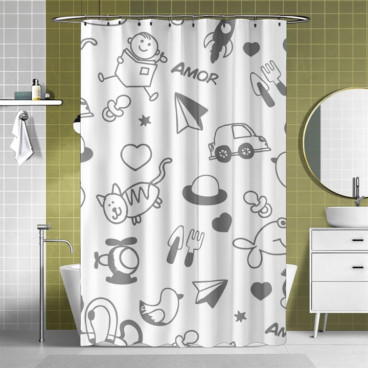 Children Drawings Baby Fish Cat Shower Curtain 48  x 72  (Small) 