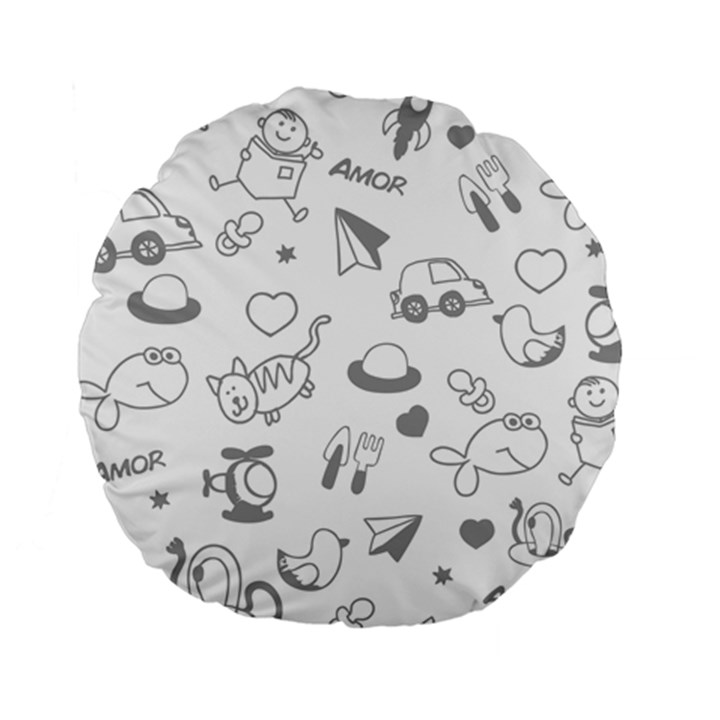 Children Drawings Baby Fish Cat Standard 15  Premium Flano Round Cushions