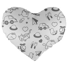 Children Drawings Baby Fish Cat Large 19  Premium Flano Heart Shape Cushions by Wegoenart