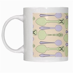 Spoon Pattern Illustrator Green White Mugs by Wegoenart