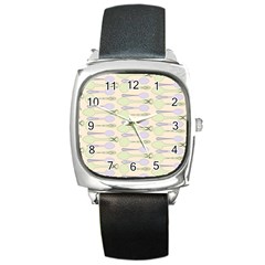 Spoon Pattern Illustrator Green Square Metal Watch by Wegoenart